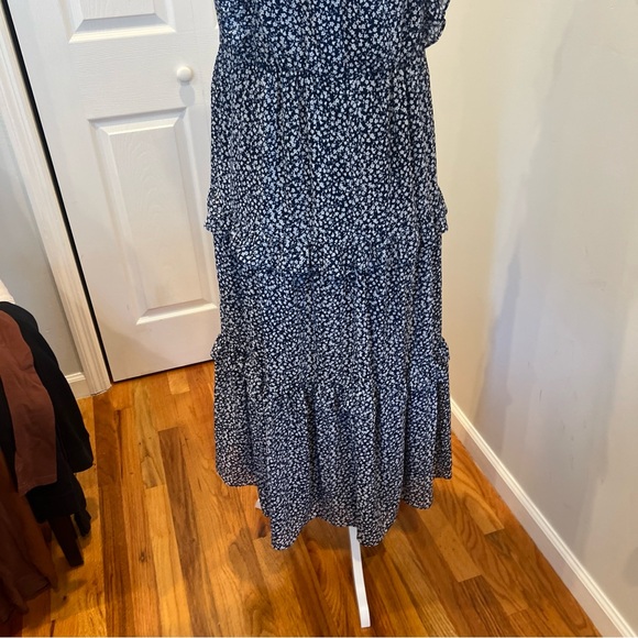 J Crew Factory Navy Blue Dress With Floral Ruffle Tiered Maxi Dress Size 6 - Picture 7 of 8